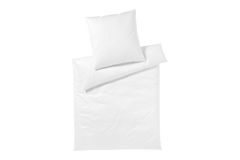 White bedding set with duvet and pillow on a white background