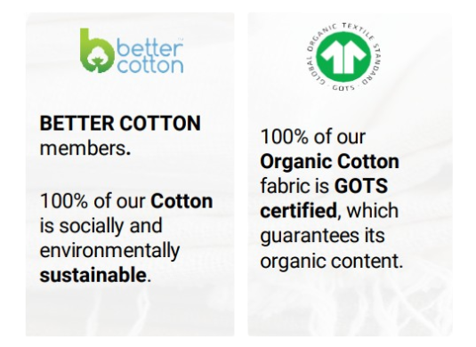 Better Cotton and GOTS certification logos with text on a white background