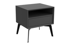 Gray nightstand with a drawer on a white background