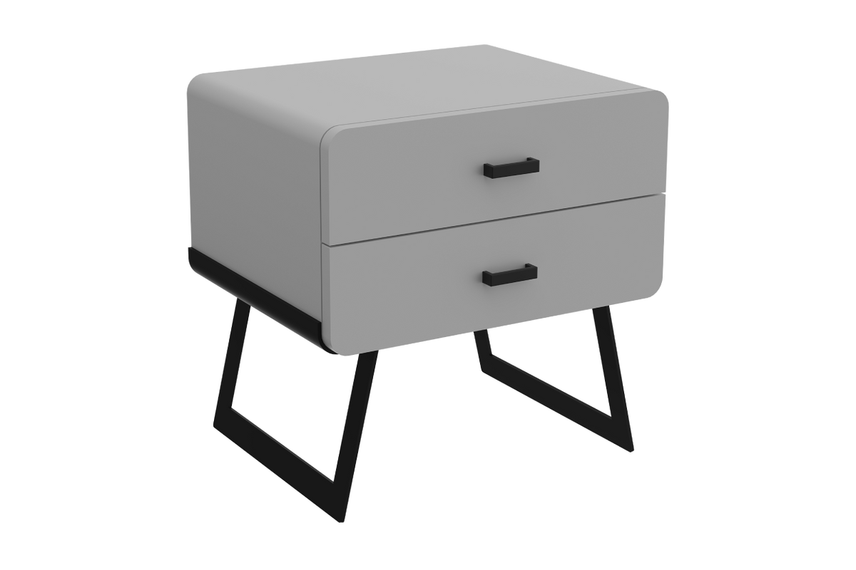 white nightstand with two drawers on a white background
