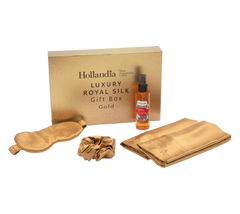 Hollandia Luxury Royal Silk gift set with silk mask, pouch, and oil on a white background