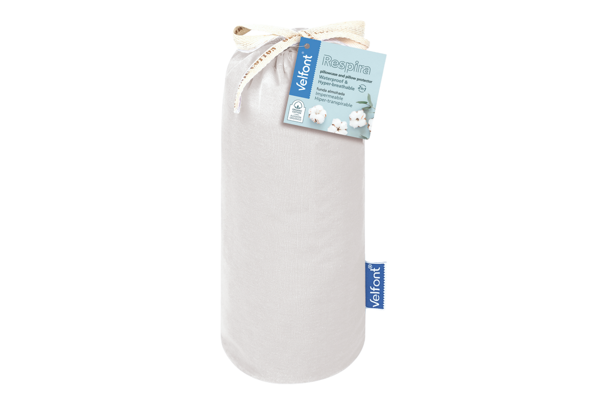 White baby swaddle with Vellfont branding on a white background