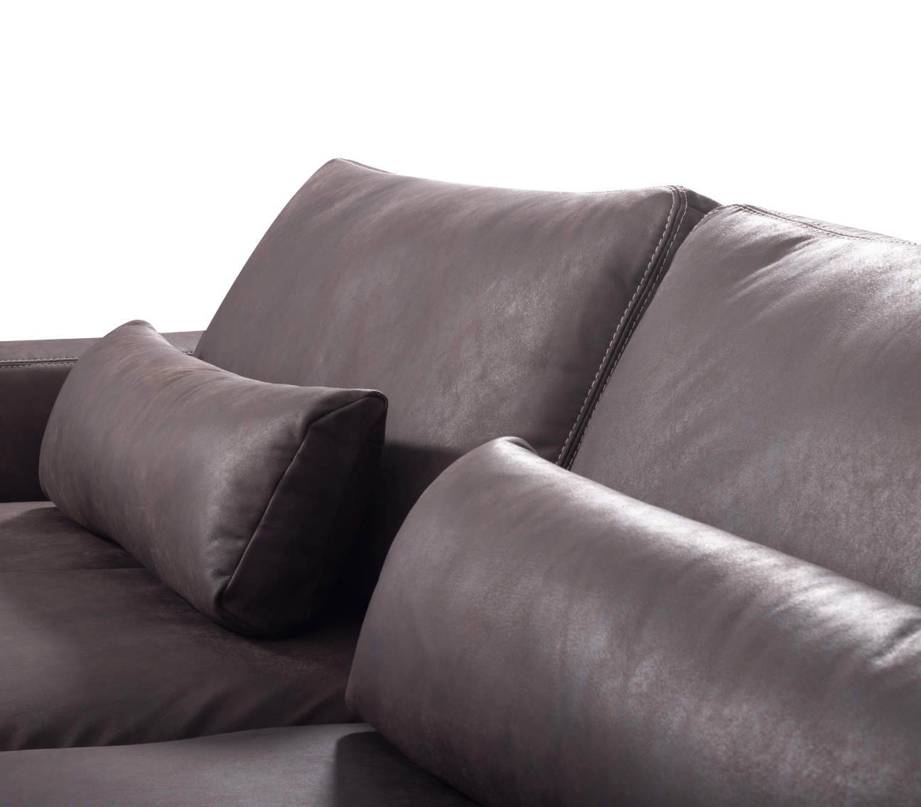 Gray sofa with cushions on a white background