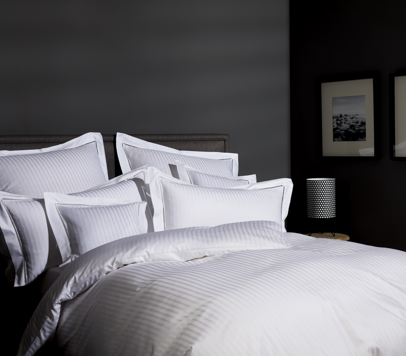 White ribbed bedding cover set on a bed