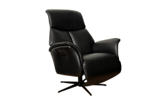 Black leather recliner chair on a white background