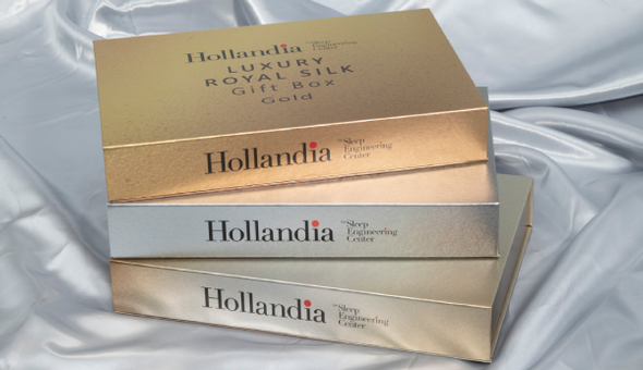 Hollandia luxury royal silk gift box set on a satin background
