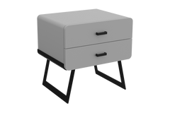 white nightstand with two drawers on a white background