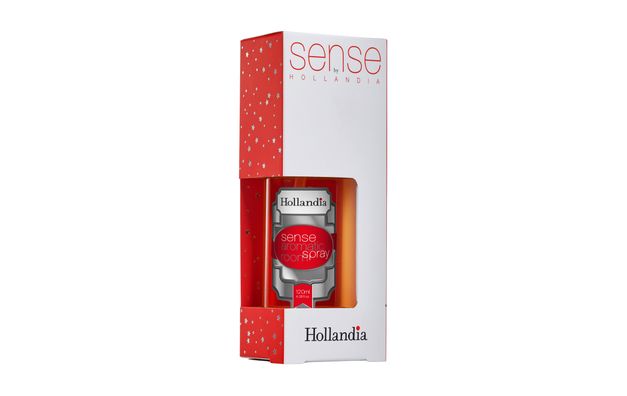 Hollandia sense room spray packaging on a white background
